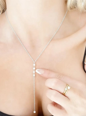 欧美跨境小众长款Y形项链女士 简约轻奢锆石时尚百搭吊坠锁骨饰品
