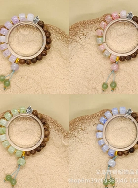 原创设计新中式半镯鸡翅木桶珠莲花手链国潮简约静心禅意景区手串