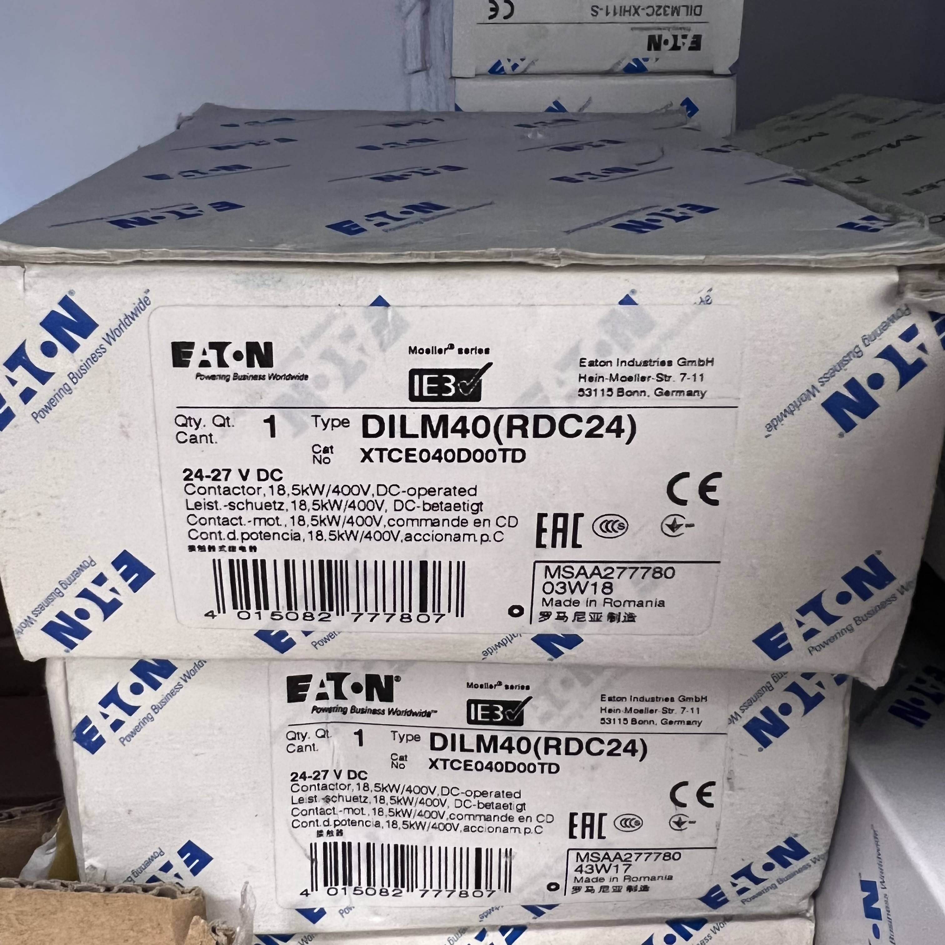 ETN伊顿直流接触器 DILM50C(RDC24) DILM40 24-27VDC
