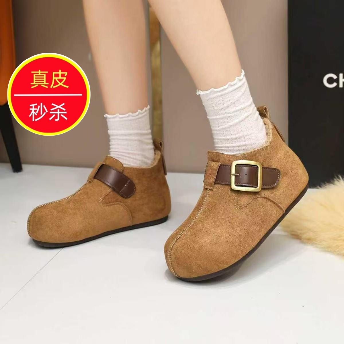 专柜2025秋冬季新款复古风内增高雪地靴加绒勃肯鞋女保暖毛毛单鞋