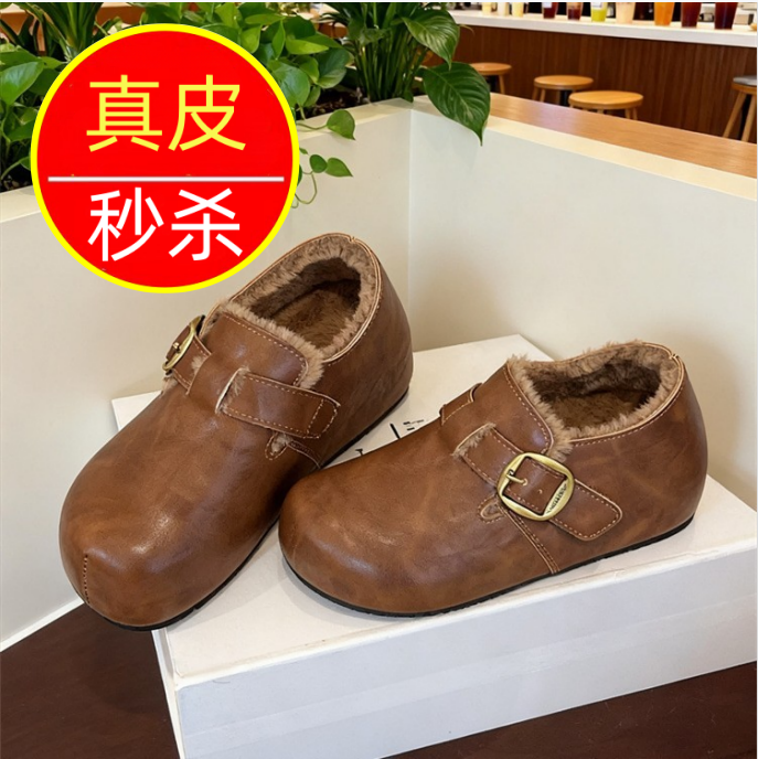 专柜2025新款冬季真皮加绒勃肯鞋