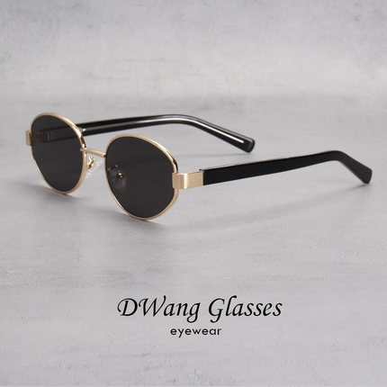 DWANG/质感金属椭圆太阳镜防紫外线出行眼镜复古粗腿诧寂男女墨镜