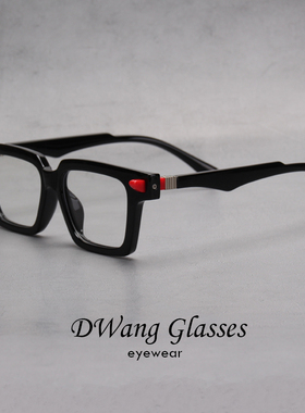 塑胶钛方框眼镜复古男大框女圆脸防蓝光粗框红色角质感镜架配近视