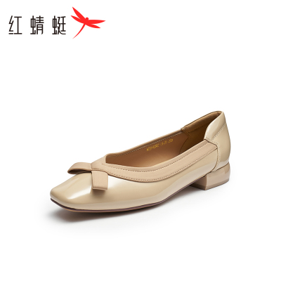REDDRAGONFLY/红蜻蜓女士甜美风漆皮蝴蝶结浅口平底单鞋WTB14058