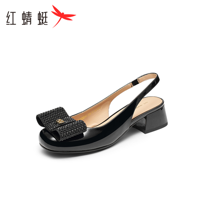 REDDRAGONFLY/红蜻蜓女士甜美可爱蝴蝶结牛皮一脚蹬凉鞋WFV23254
