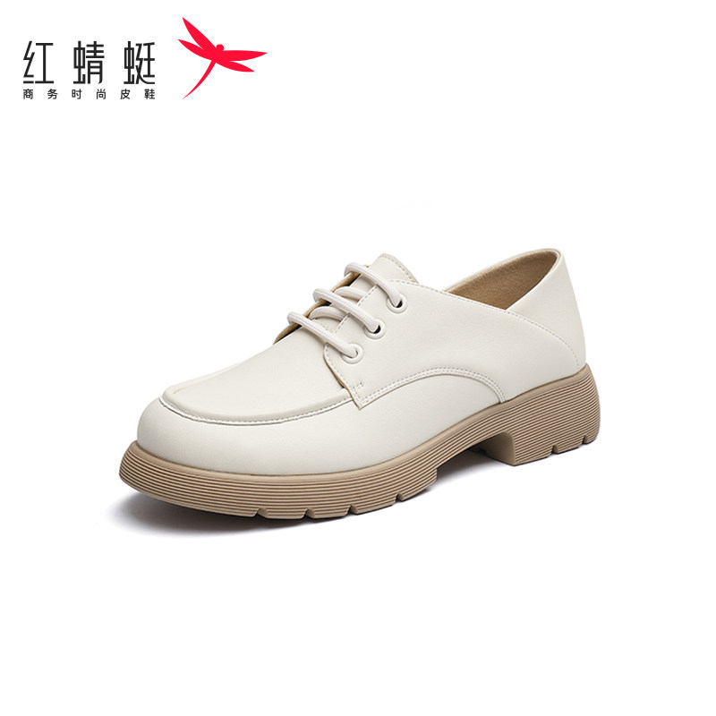 红蜻蜓春秋款女士英伦厚底乐福鞋时尚亮皮套脚单鞋舒适增高女皮鞋