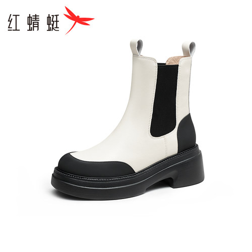REDDRAGONFLY/红蜻蜓女士时尚撞色厚底舒适烟筒切尔西靴WFC43169