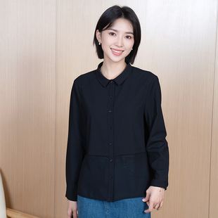 新品 衬衫 福利女装 拼接单排扣翻领长袖 5282 显瘦法式 YUN韫2025秋季