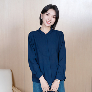 5118 YUN韫2025春季 简约淑女纯色娃娃领单排扣雪纺衬衫 女装 新款