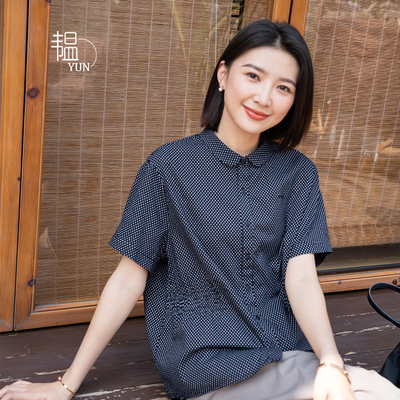 韫收腰小清新单排扣短袖棉显瘦