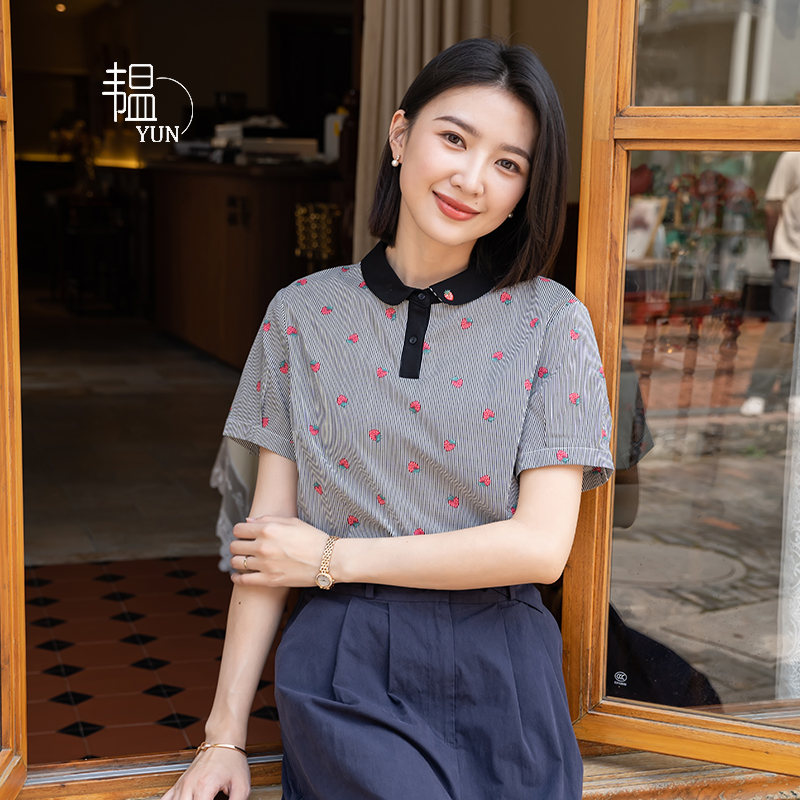 韫直筒小清新套头短袖100%棉衬衫