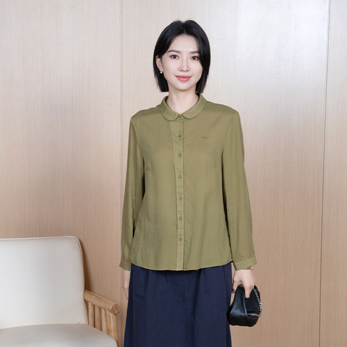 YUN韫2025春季新款女装法式优雅气质翻领单排扣长袖衬衫小衫5226