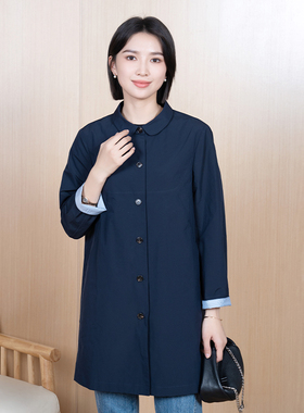 YUN韫2025秋季新品女装通勤简约阔型小圆领单排扣中长款风衣5216