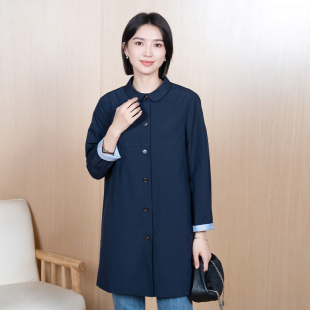 YUN韫2025秋季 女装 通勤简约阔型小圆领单排扣中长款 风衣5216 新品