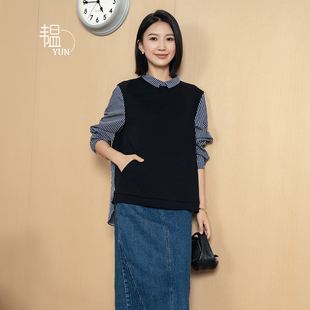 气质百搭POLO领拼接条纹韩版 新款 女装 上衣 衬衫 YUN 韫2024秋季