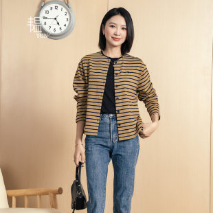 女装 新款 韫2024秋季 圆领单排扣针织条纹休闲百搭宽松外套 YUN