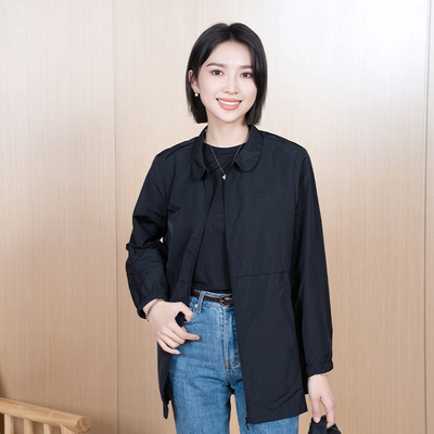YUN韫2025春季新款女通勤百搭翻领简约显瘦纯色拉链风衣外套5088
