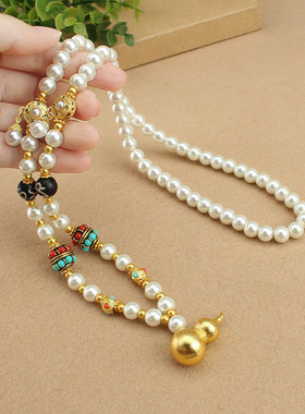 新中式复古葫芦串珠仿珍珠项链女马面裙汉服旗袍毛衣链民族风配饰