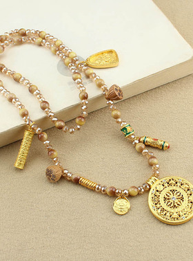 新中式国风八宝圆牌项链女