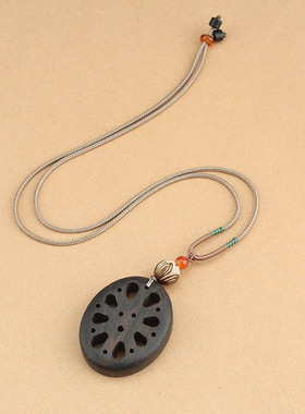 新中式国风紫光檀藕片莲花项链女