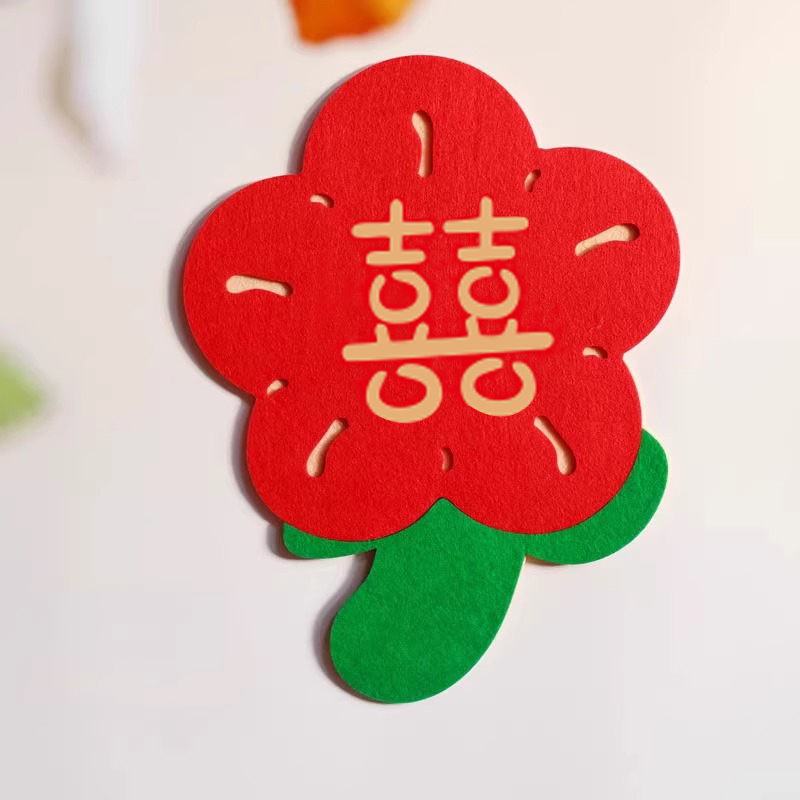 婚房布置可爱窗花喜字贴结婚小花朵门贴绒布墙贴大门装饰