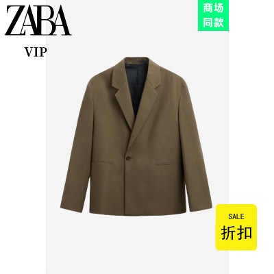 4158675 ZA 男装 宽松西装领长袖棉毛混纺双排扣西服外套4158/675