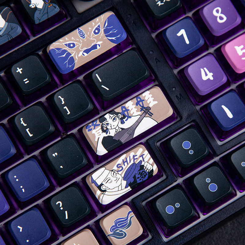 PUDDING DEMON TAN LU PURPLE TRANSPARENT SMALL FULL SET OF KEYCAPS ASA HEIGHT 120 KEYS ORIGINAL DESIGN MECHANICAL KEYBOARD KEYCAPS