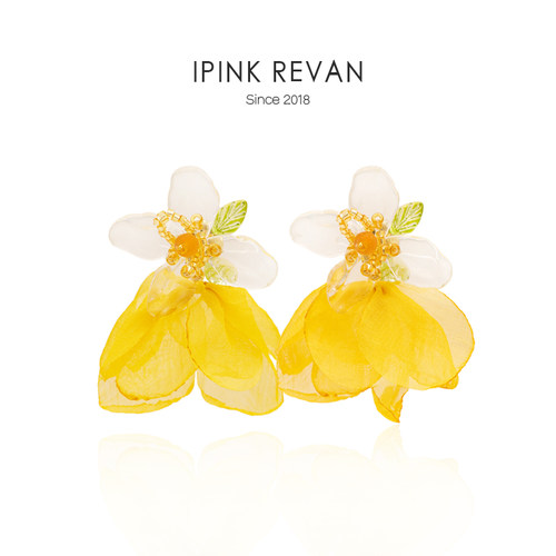 IPINK甜美度假风布艺琉璃女耳饰