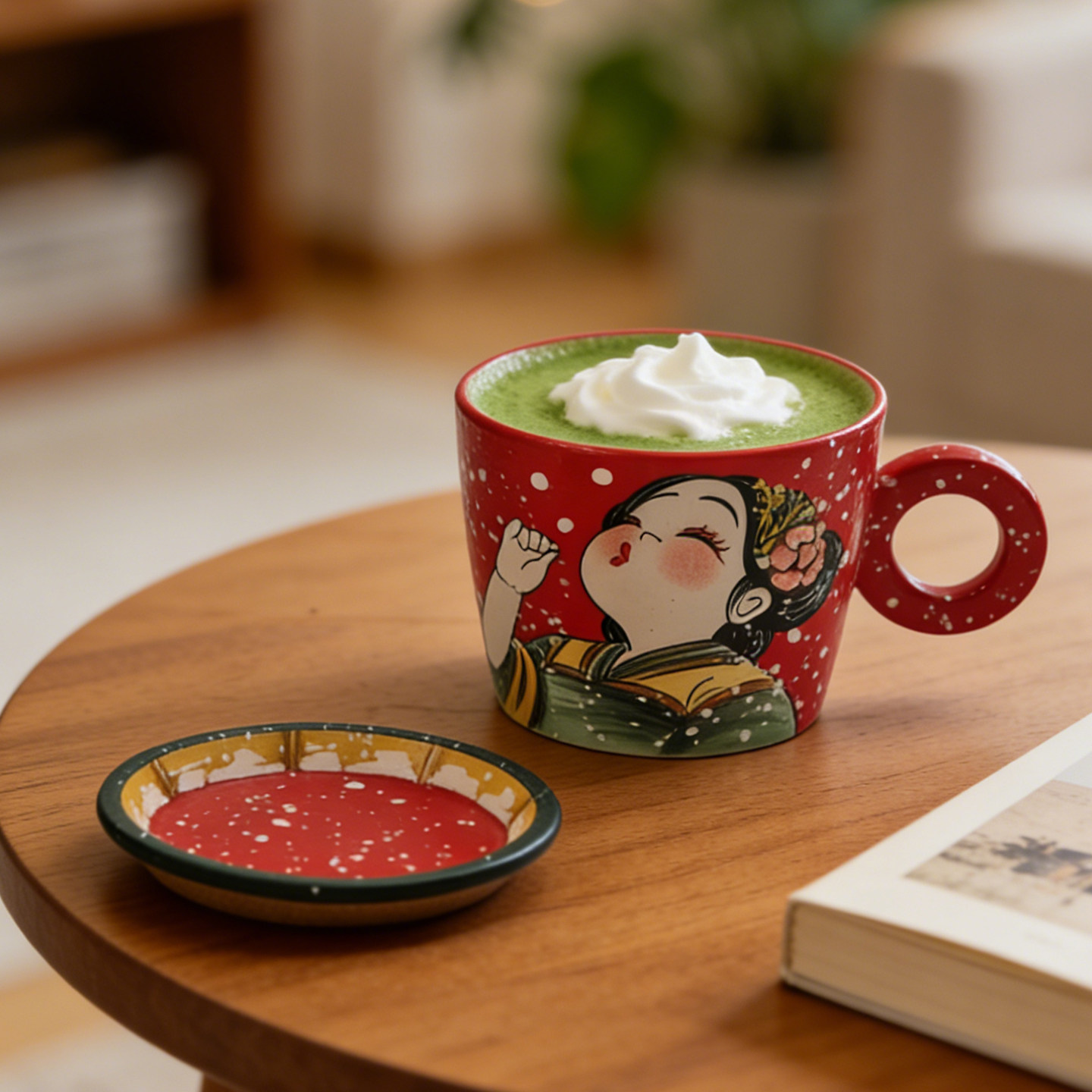 景德镇手绘唐美人带盖马克杯中式复古高颜值家用咖啡杯早餐杯水杯