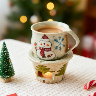手绘雪人圣诞咖啡杯冬天围炉温茶一人用茶杯马克杯圣诞节送礼礼品