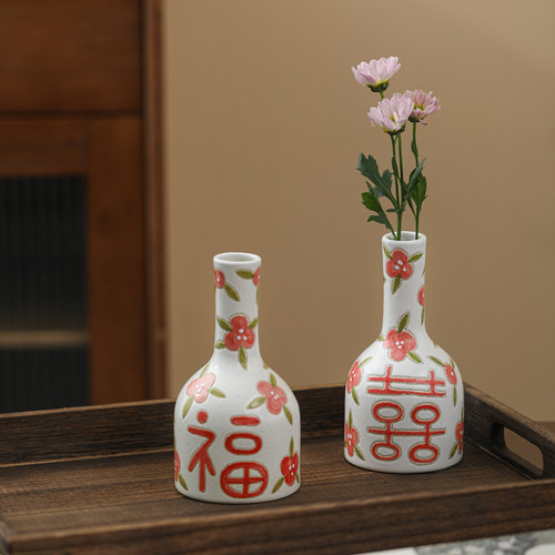 景德镇手绘结婚双喜花瓶文艺
