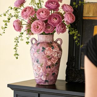 尤马马同款 景德镇原创手绘釉下彩文艺复古玫瑰花瓶可水培鲜花花器