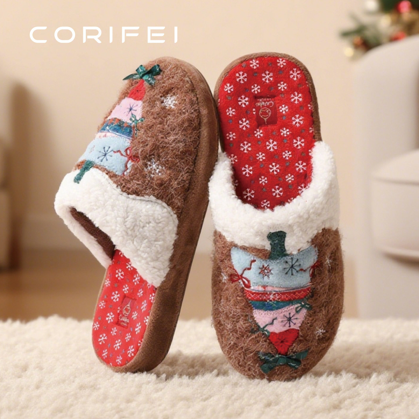 CORIFEI家丽芙冬季家居足弓支撑家用圣诞礼物女士棉拖鞋DS-33007,居家布艺,居家亚麻拖鞋,淘宝优惠券,粉丝福利购,淘宝优惠卷