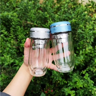 亚泰水晶贵族双层隔热玻璃杯女士小巧迷你鹅蛋杯茶水分离泡茶杯子