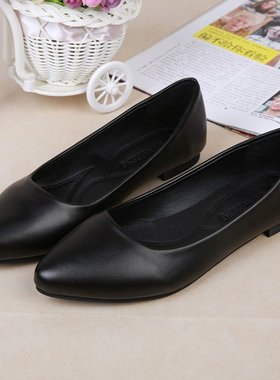 久站工作鞋女黑色工装皮鞋女士软皮上班工鞋职业软底舒适平底单鞋