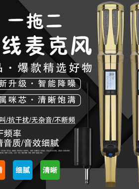 专业级万能无线麦克风一拖二U段调频家用k歌声卡直播户外演出音响
