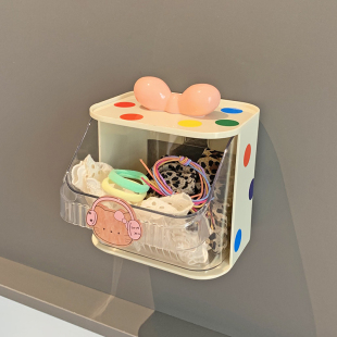 可爱透明发圈收纳盒壁挂免打孔浴室皮筋头绳卸妆棉签整理盒高颜值