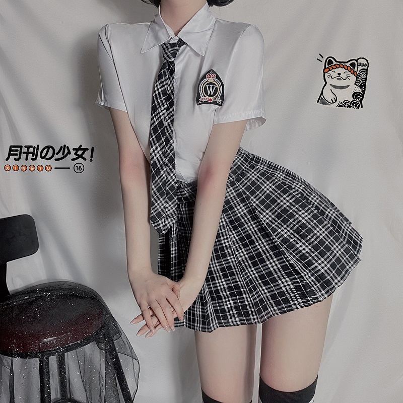 校园内衣性感透视性感内衣短裙制服睡衣火辣套装网红百褶裙白衬衫