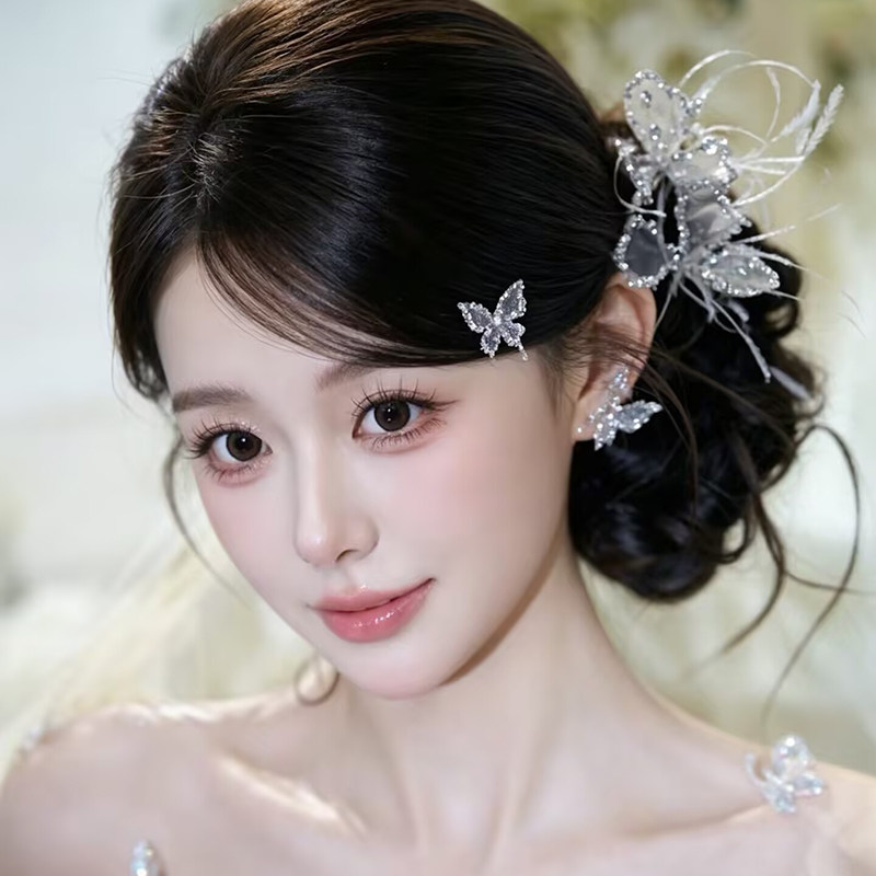新娘婚礼水晶蝴蝶羽毛仙气发夹图片