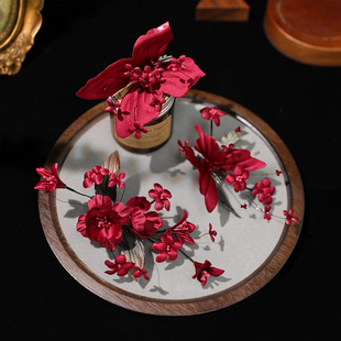 新款复古中式高级红色头饰花朵发夹新娘结婚敬酒礼服旗袍发饰配饰