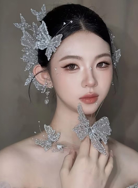 高级仙气新娘结婚水晶蝴蝶发夹