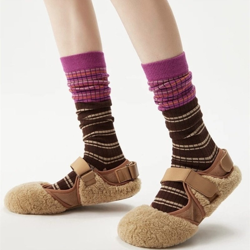 复古条纹撞色小腿袜子女网红及膝显瘦美腿堆堆袜秋冬美拉德长筒袜,女士内衣/男士内衣/家居服,中筒袜,淘宝优惠券,粉丝福利购,淘宝优惠卷