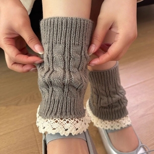 灰色氛围感花边蕾丝袜套堆堆袜女秋冬芭蕾风白色短款腿套搭配皮鞋