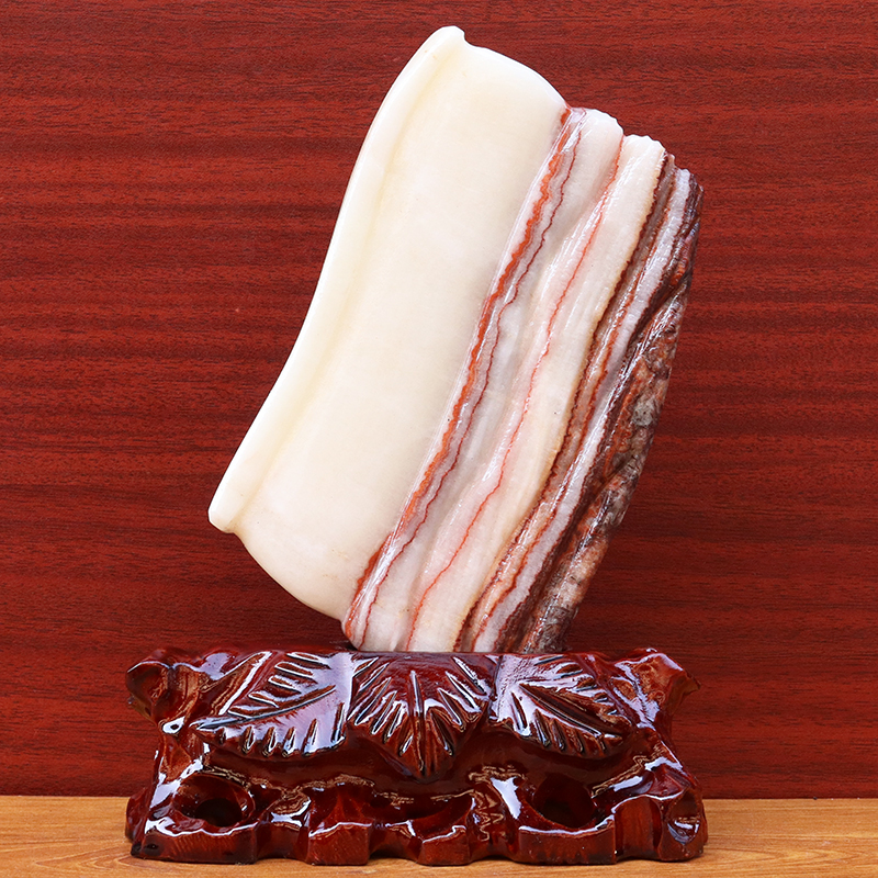 天然石材奇石摆件猪肉石五花肉桌面装饰雕刻石14*21*2cm1026g摆件