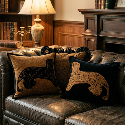 欧式奢华猎豹抱枕复古皮沙发靠垫样板间别墅中古风软装抱枕可拆洗