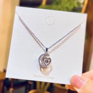 网红月亮爱心灵动小众设计镶钻高级感项链配饰品时尚百搭锁骨链潮