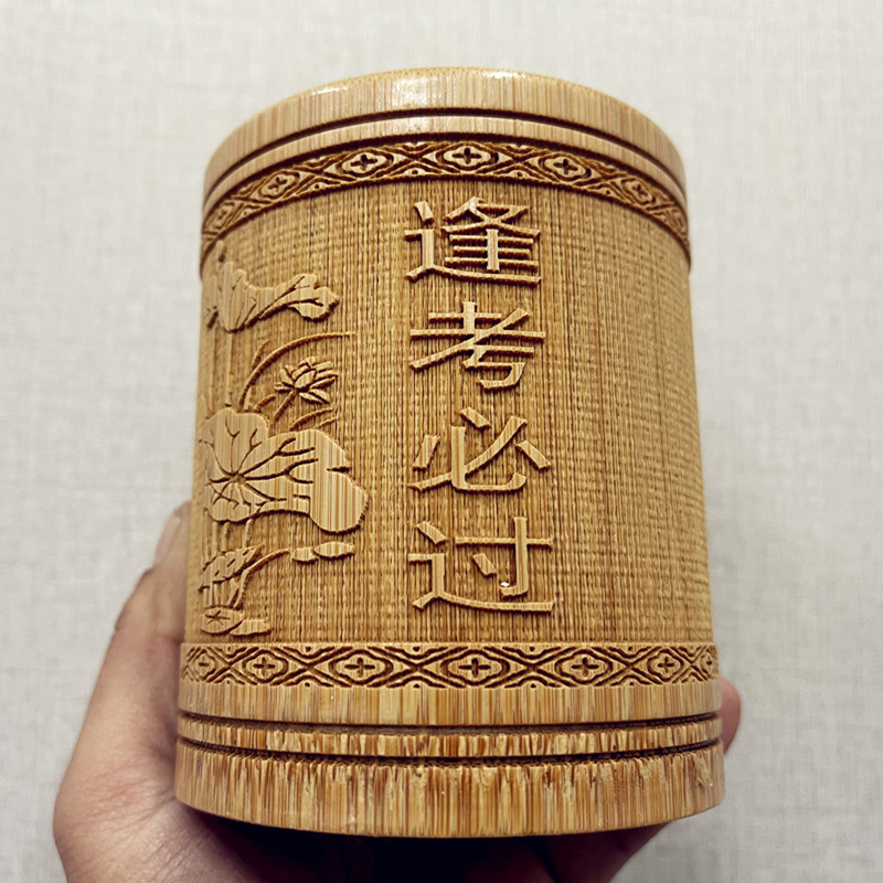 圓竹筆筒學(xué)習(xí)很苦2025新款勵(lì)志初高中小學(xué)生書桌大容量復(fù)古收納盒