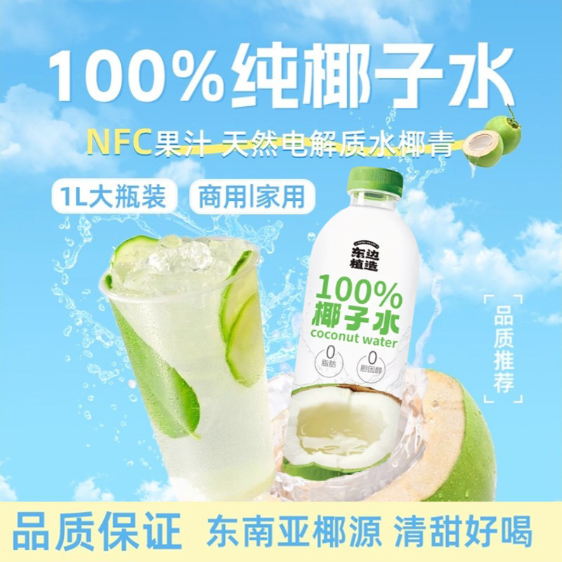 东边植造100%椰子水1L天然电解质椰青椰汁果汁饮料0脂无添加