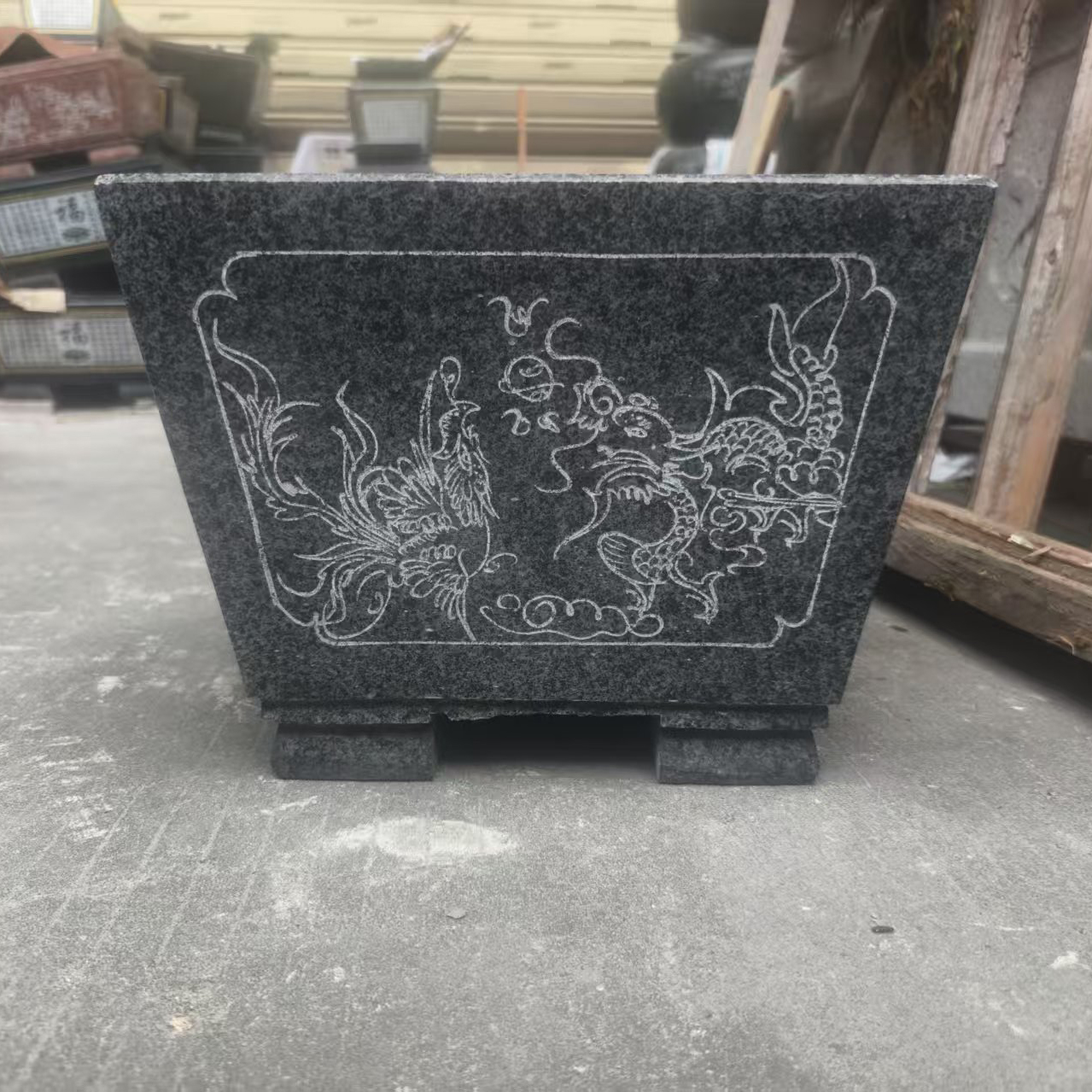 香炉四角方鼎龙凤石头香炉青石香炉带耳朵户外香炉烛台石雕蜡烛台