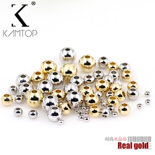 18K铜镀真金保色圆珠非包金2/3/4/5/6mm实心直孔金珠一包首饰隔珠